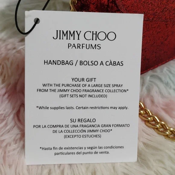 FLASH SALE! NWT Jimmy Choo Parfums Red Glitter Crossbody Bag Gold Chain Strap - Picture 3 of 12